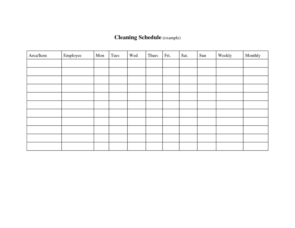 Blank Daily Cleaning Schedule And Record Sheet Office With Blank Cleaning Schedule Template