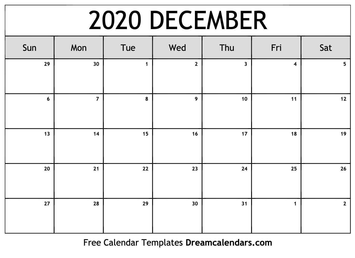 Blank December 2020 Calendar Printable – Calep.midnightpig.co With Full Page Blank Calendar Template