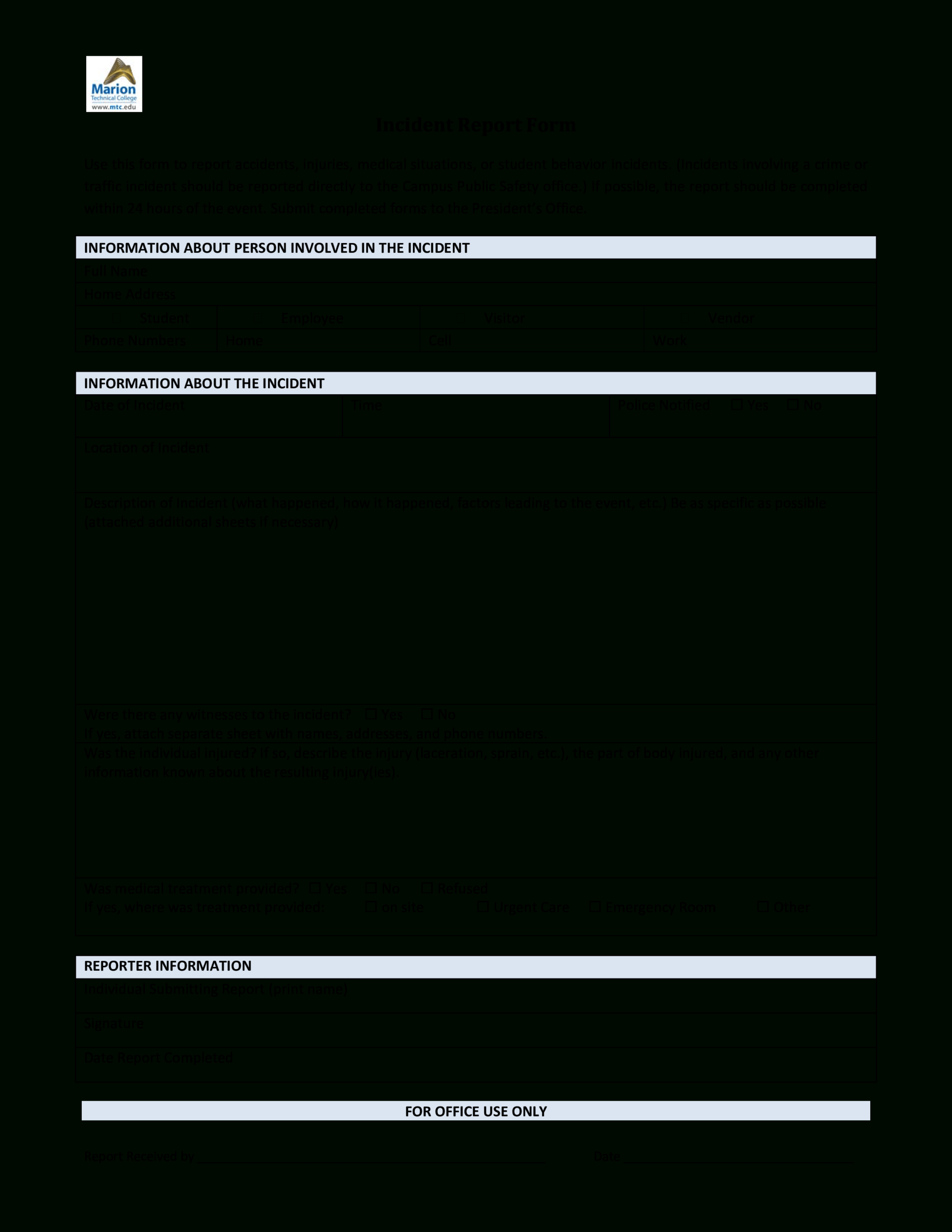 Blank Incident Report Form Template – Calep.midnightpig.co Inside Itil Incident Report Form Template