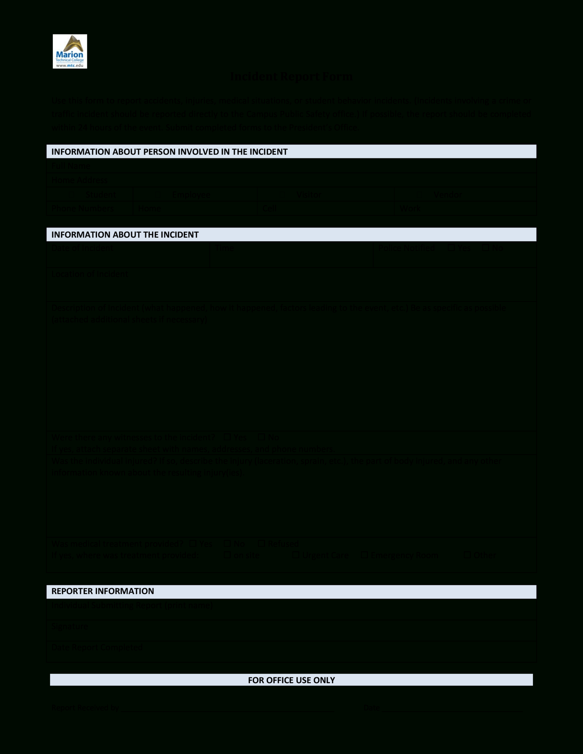 Blank Incident Report Form Template – Calep.midnightpig.co Pertaining To Serious Incident Report Template