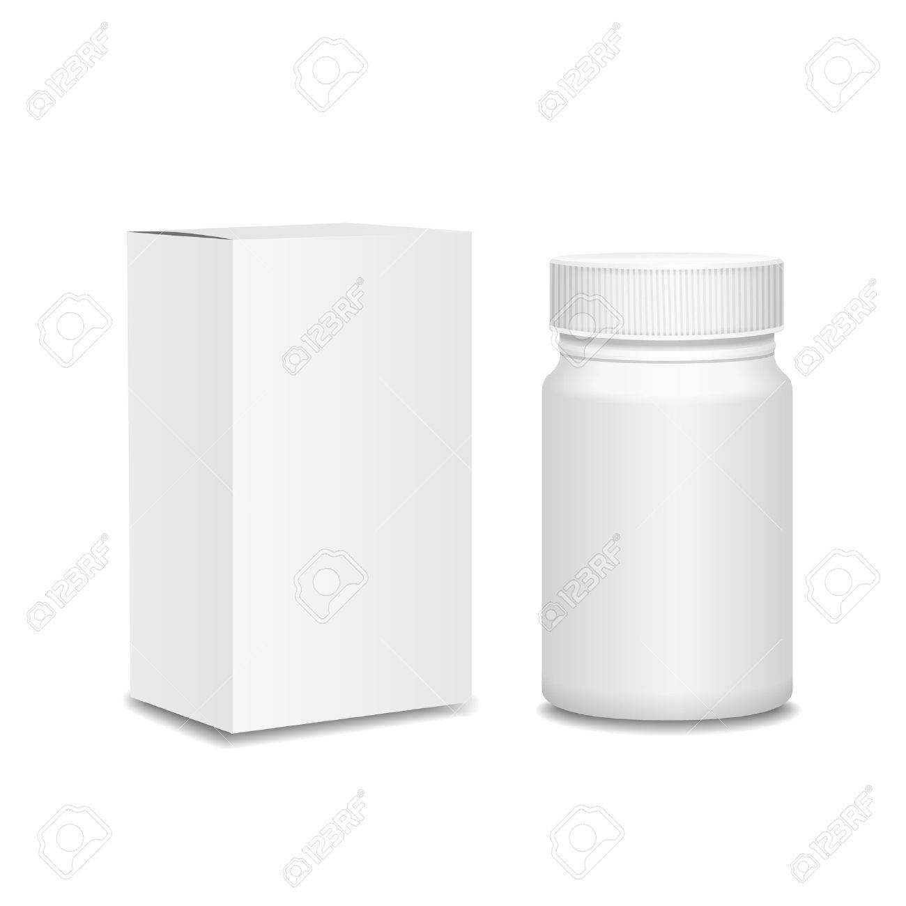 Blank Medicine Bottle And Cardboard Packaging, Vitamins, Examples.. Within Blank Packaging Templates