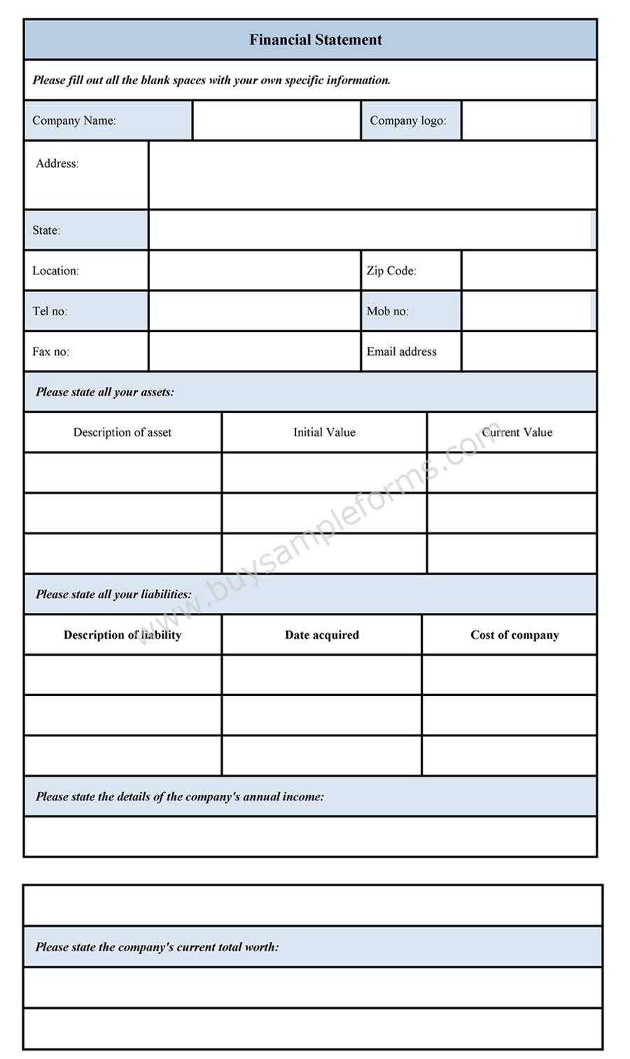 Blank Personal Financial Statement Form – Sample Forms Within Blank Personal Financial Statement Template