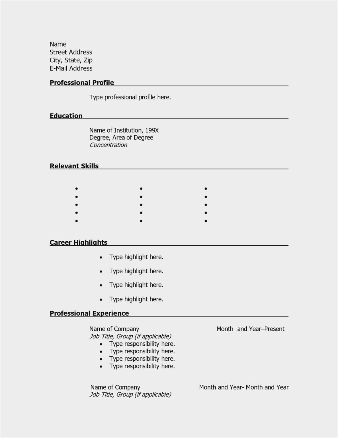 free resume template word document