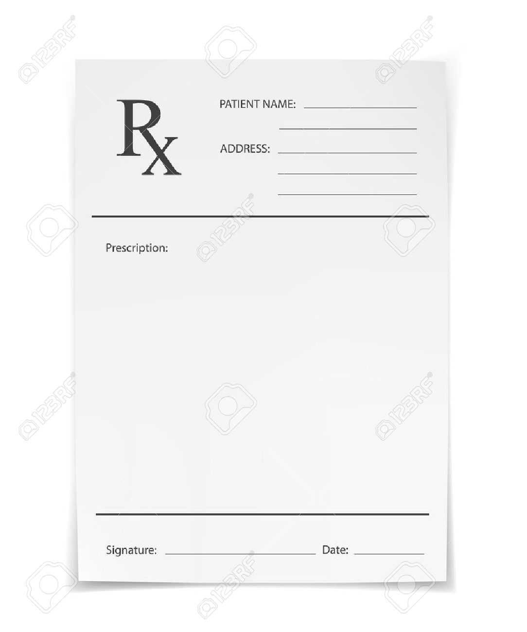 Blank Rx Prescription Form Isolated On White Background Intended For Blank Prescription Pad Template