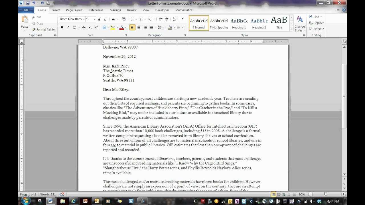 Block Format Letter Inside Modified Block Letter Template Word