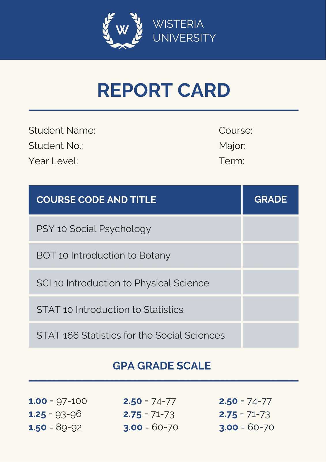 Blue College Report Card – Templatescanva Within College Report Card Template