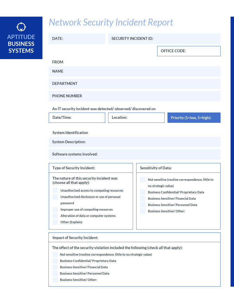 Blue It Incident Report Template In Information Security Report Template