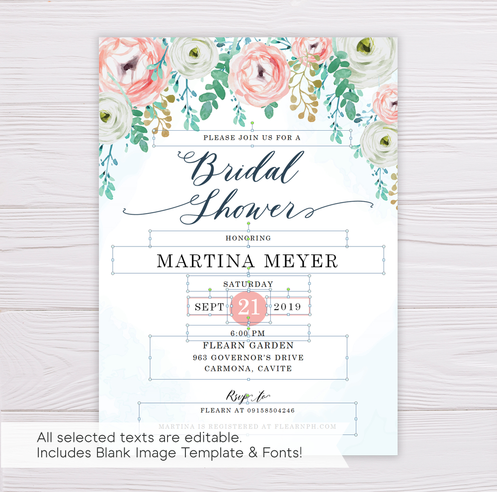 Blue Watercolor & Blush Flowers Bridal Shower Invitation Template Pertaining To Blank Bridal Shower Invitations Templates