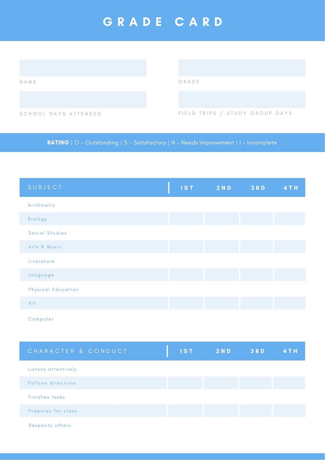 Blue & White Simple Home School Report Card - Templatescanva For Homeschool Report Card Template