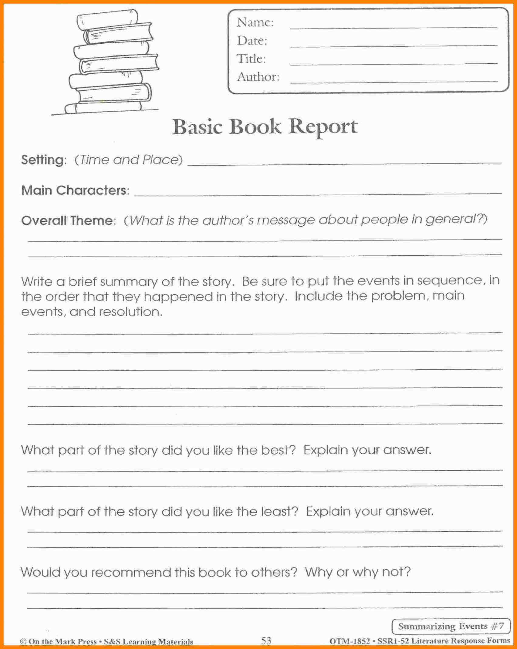 Book Report Worksheet 