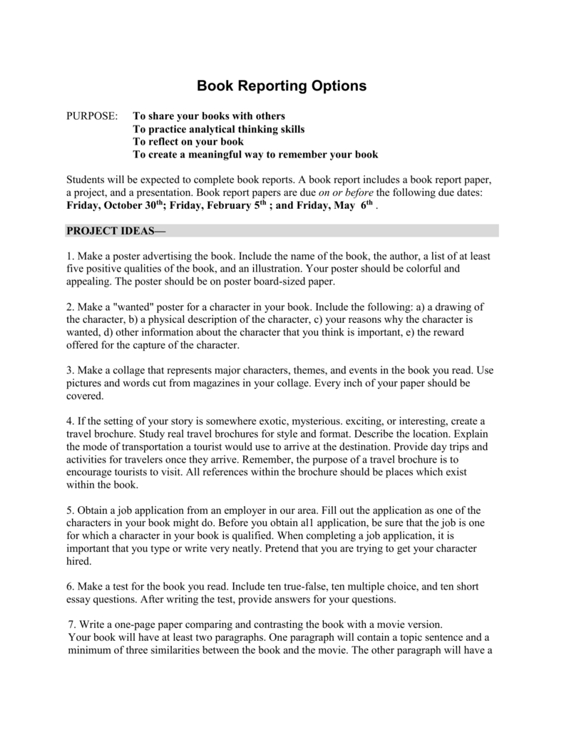 Book Reporting Options With Regard To One Page Book Report Template