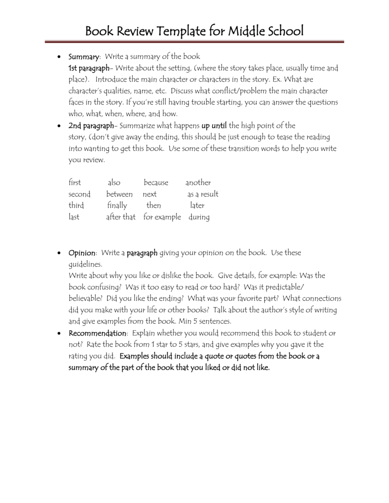 Book Review Template For Middle School Inside Middle School Book Report Template