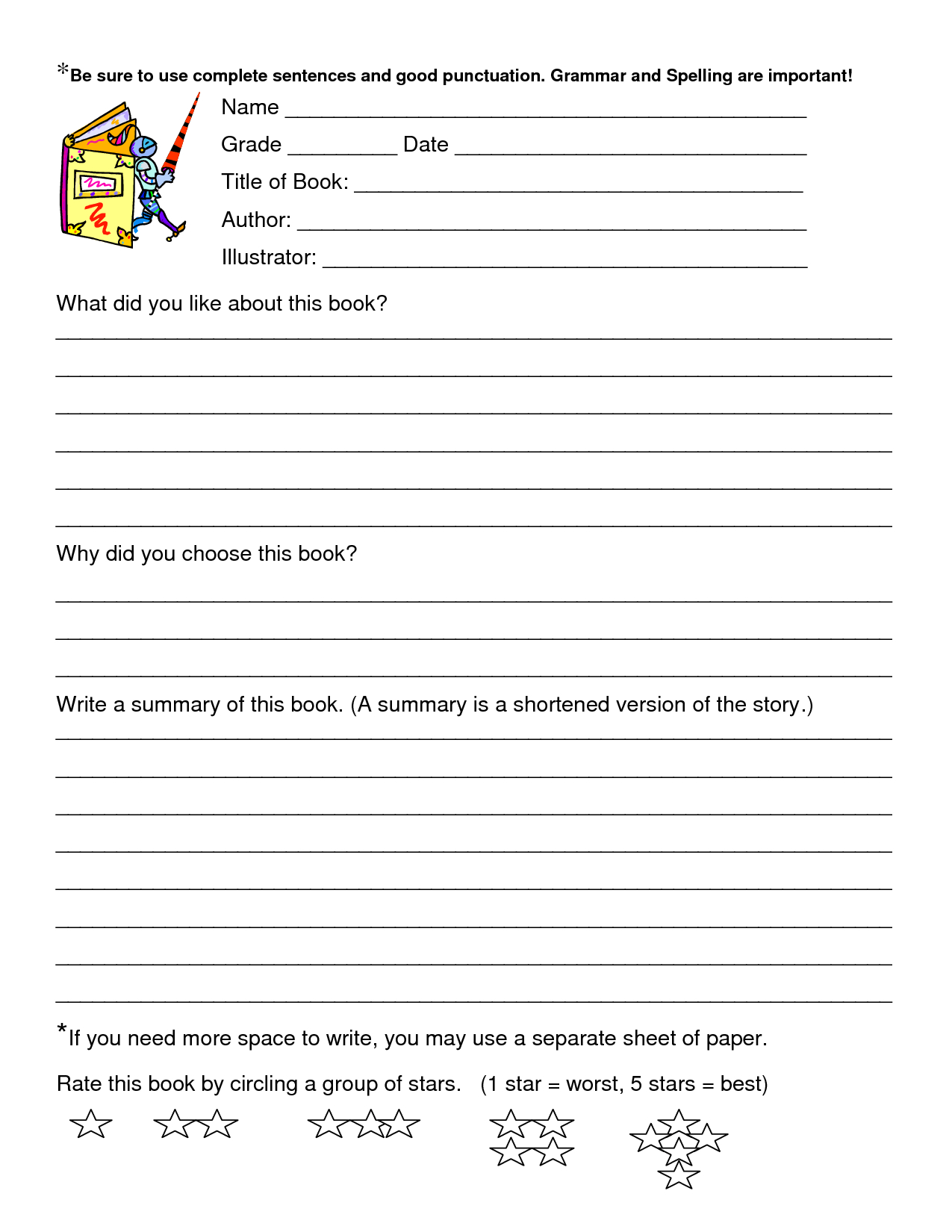 Book Review Worksheet Grade 5 | Printable Worksheets And In Book Report Template Grade 1