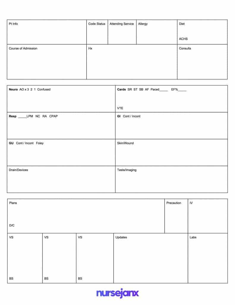 Brain Nursing Report Sheet – Nursejanx Store With Regard To Nursing Report Sheet Template