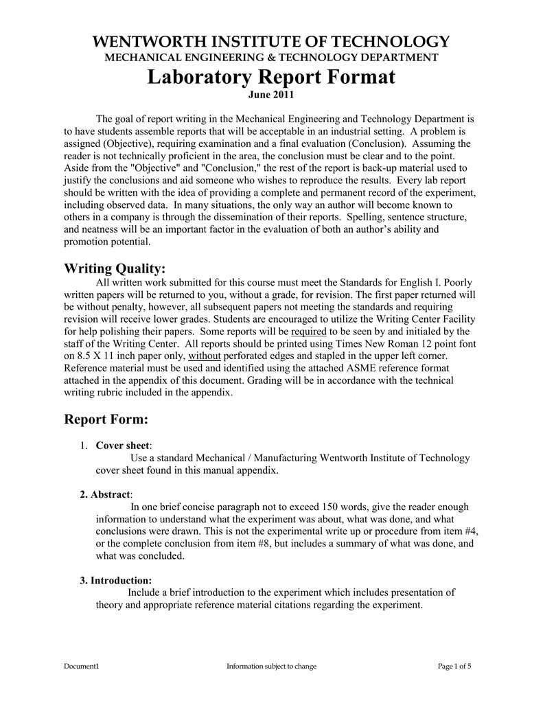 Brief Report Format – Dalep.midnightpig.co Intended For Engineering Lab Report Template