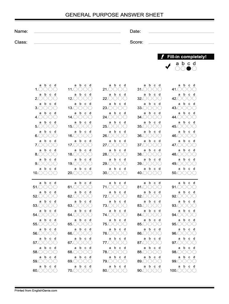 Bubble Answer Sheet 1 100 – Fill Online, Printable, Fillable Within Blank Answer Sheet Template 1 100
