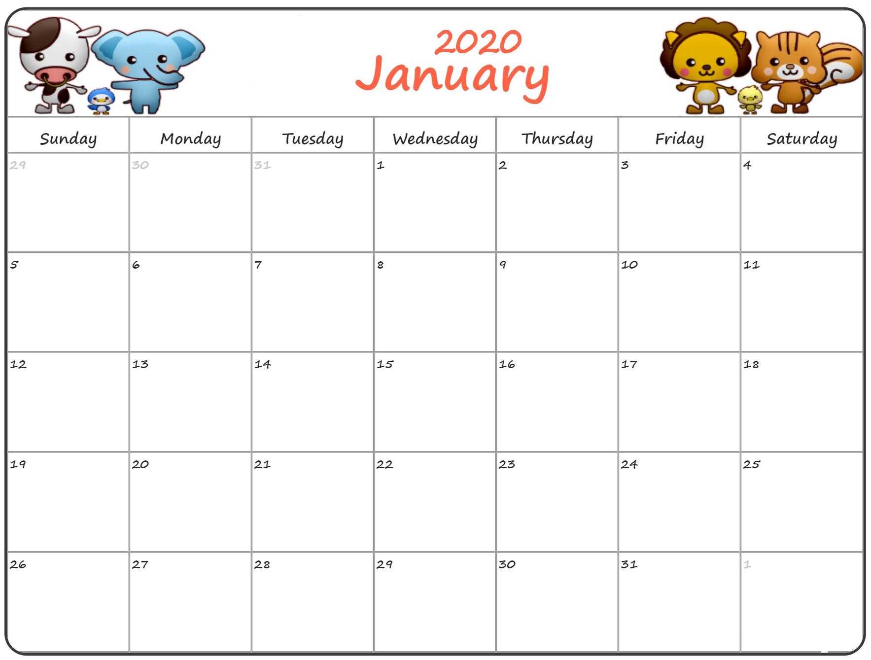 Calendar For January 2020 – Project Schedule Planning | Free Inside Blank Calendar Template For Kids