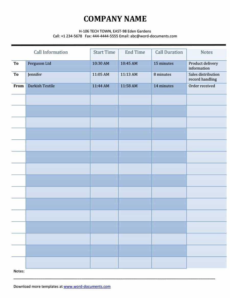 Call Log Template For Excel – Dalep.midnightpig.co Inside Daily Sales Call Report Template Free Download