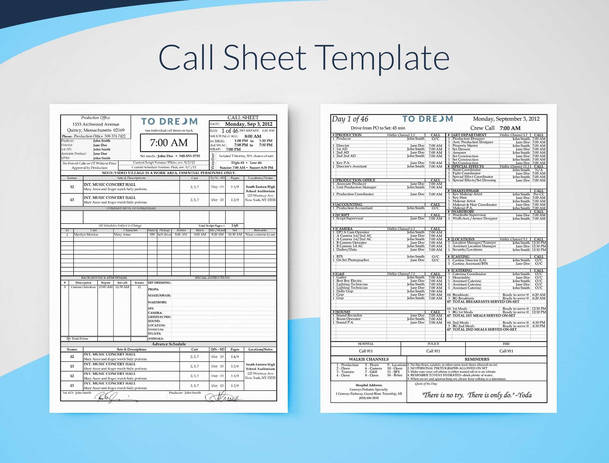 Call Sheet Template For Excel – Free Download | Sethero With Regard To Blank Call Sheet Template