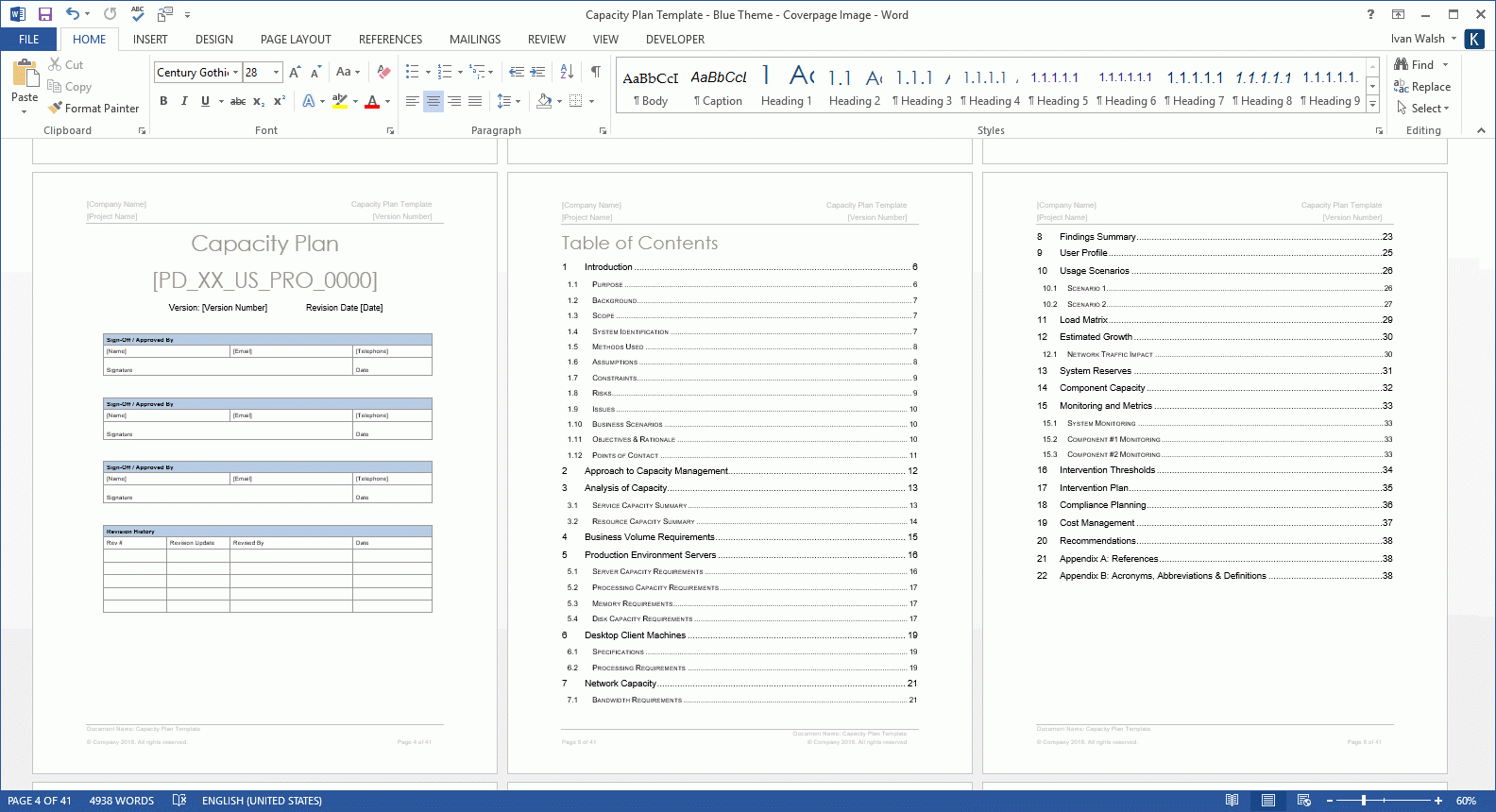 Capacity Plan Template (Ms Word) – Sdlc Documentation – My Within Microsoft Word Table Of Contents Template