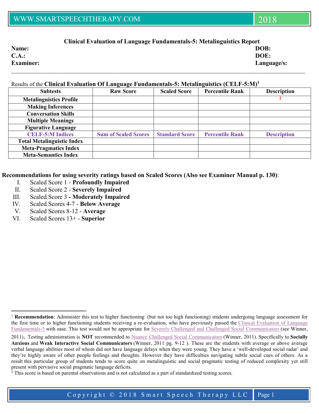 Celf 5 Report Template Intended For Speech And Language Report Template