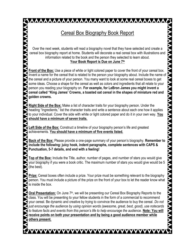 Cereal Box Biography Book Report Intended For Cereal Box Book Report Template