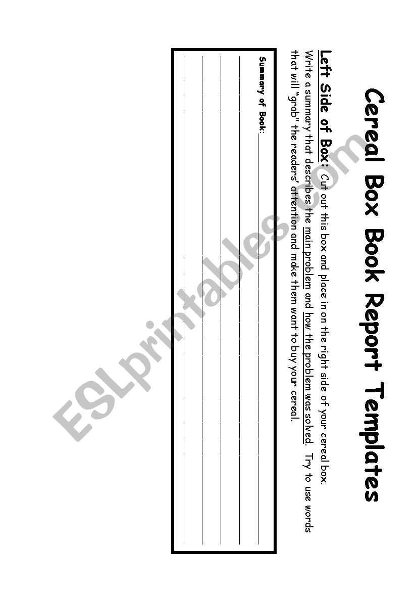 Cereal Box Book Report – Esl Worksheetalmodlin Within Cereal Box Book Report Template