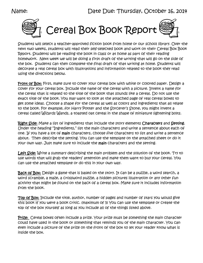 Cereal Box Book Report Throughout Cereal Box Book Report Template