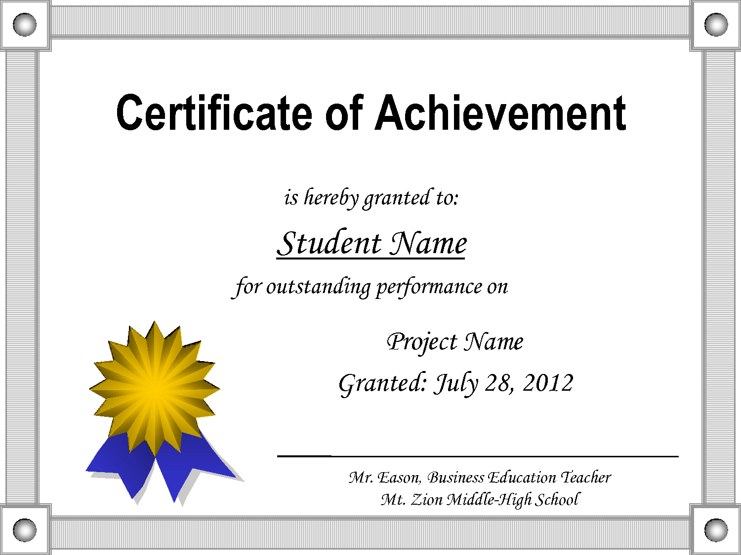Certificate Of Achievement Template Intended For Blank Certificate Of Achievement Template