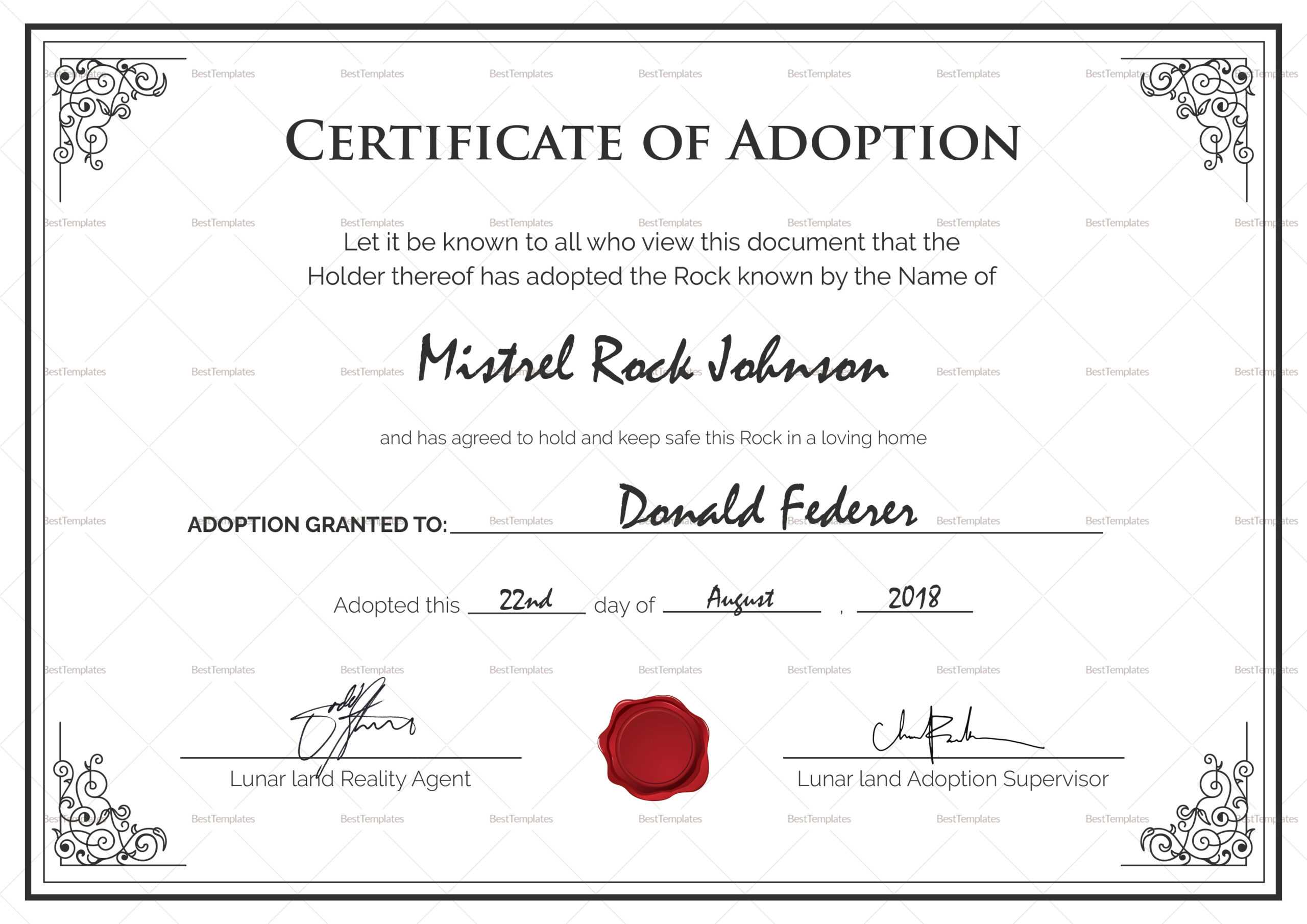 Certificate Of Adoption Template - Calep.midnightpig.co For Blank Adoption Certificate Template