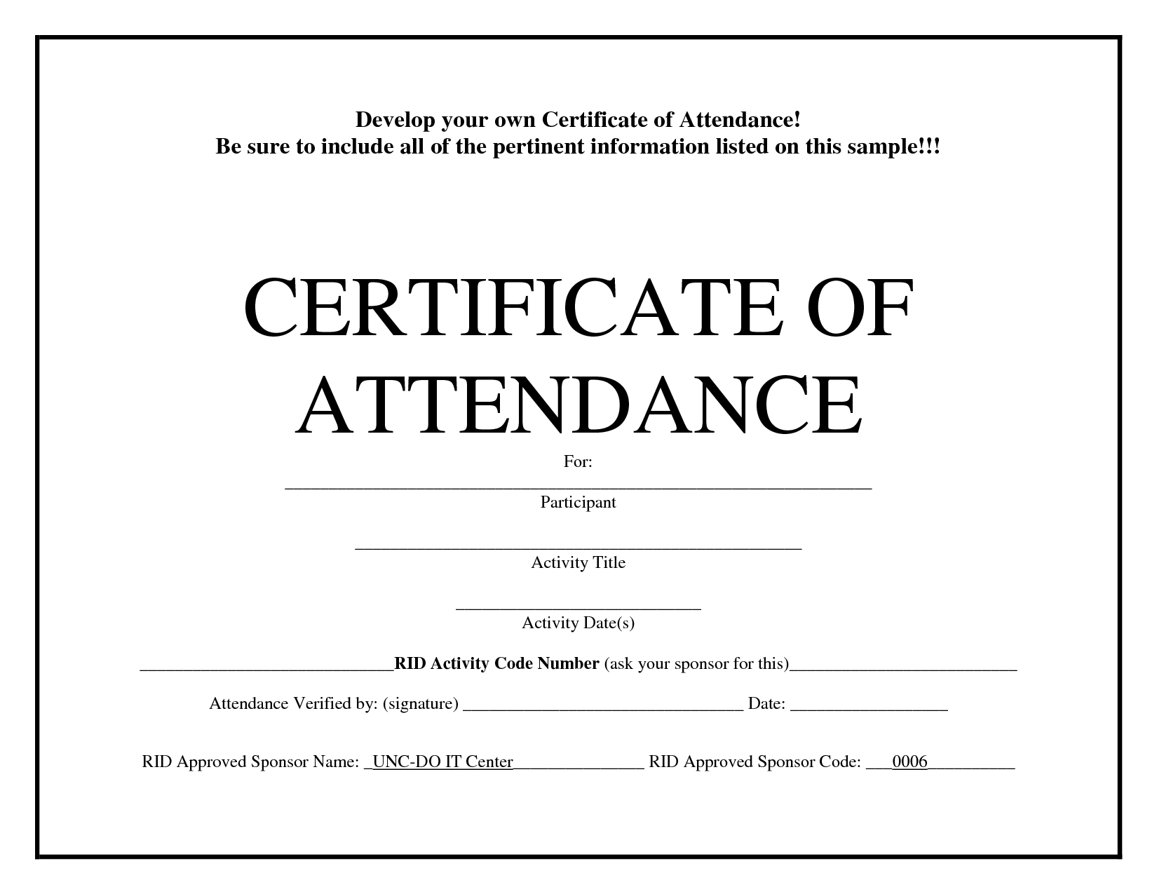 Certificate Of Attendance Template – Calep.midnightpig.co For Training Certificate Template Word Format