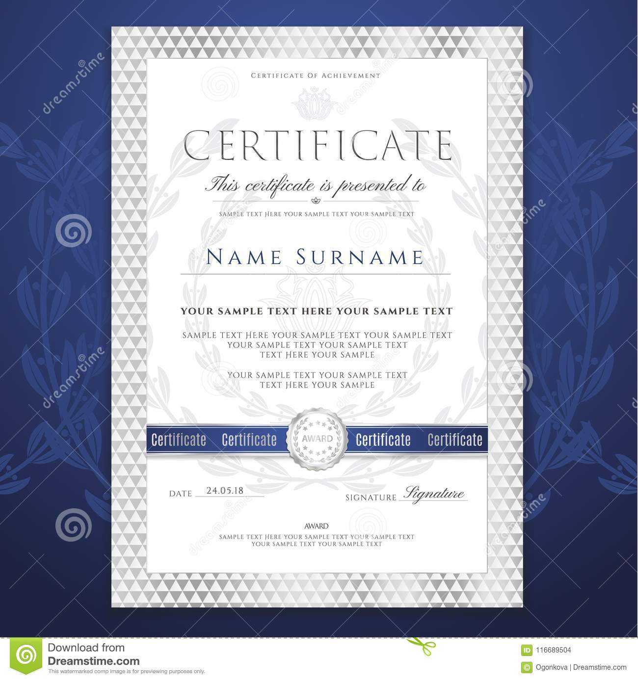 Certificate Template. Printable / Editable Design For For Blank Certificate Of Achievement Template