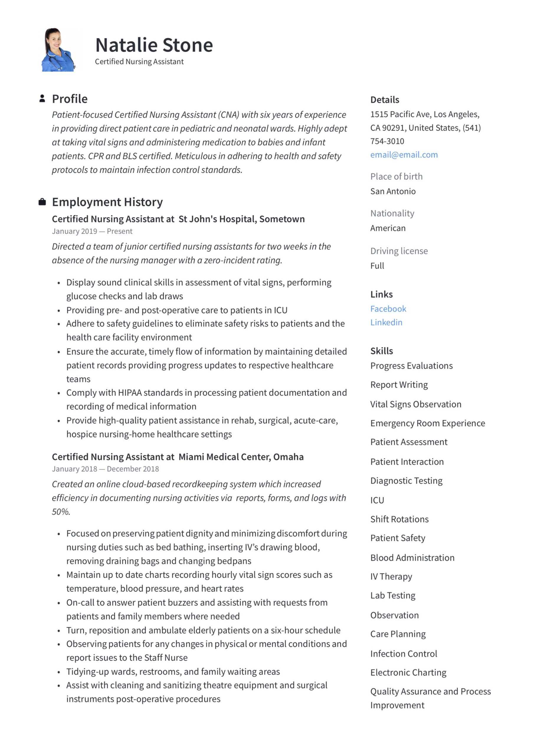 Certified Nursing Assistant Resume & Writing Guide | 12 in Nursing ...