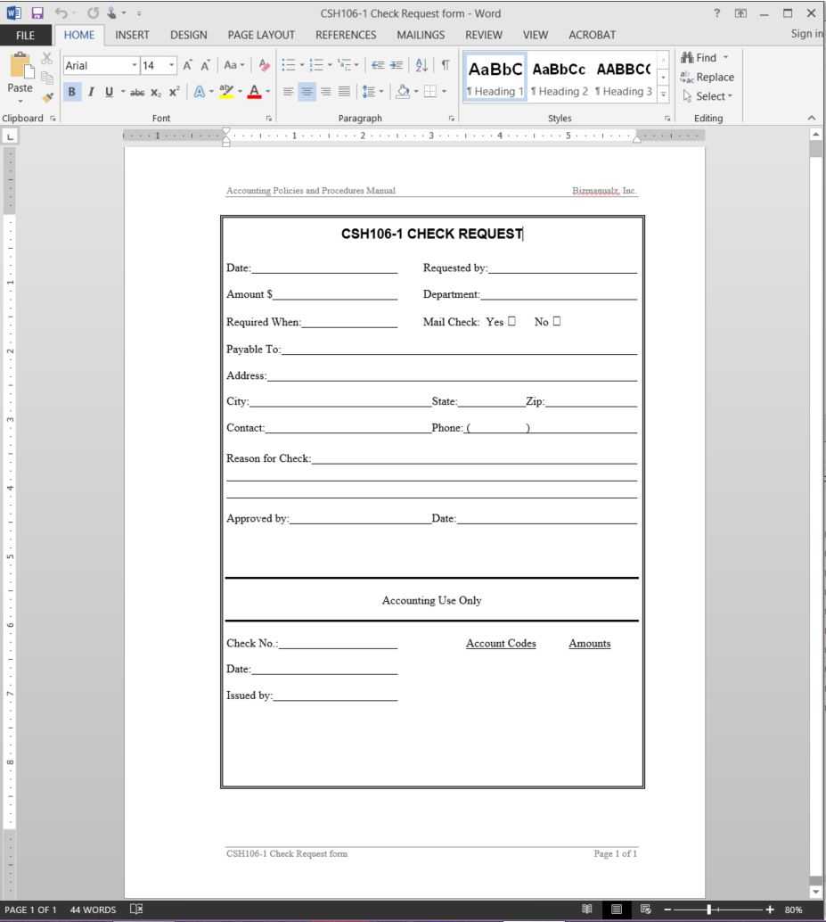Check Request Template | Csh106 1 Within Check Request Template Word
