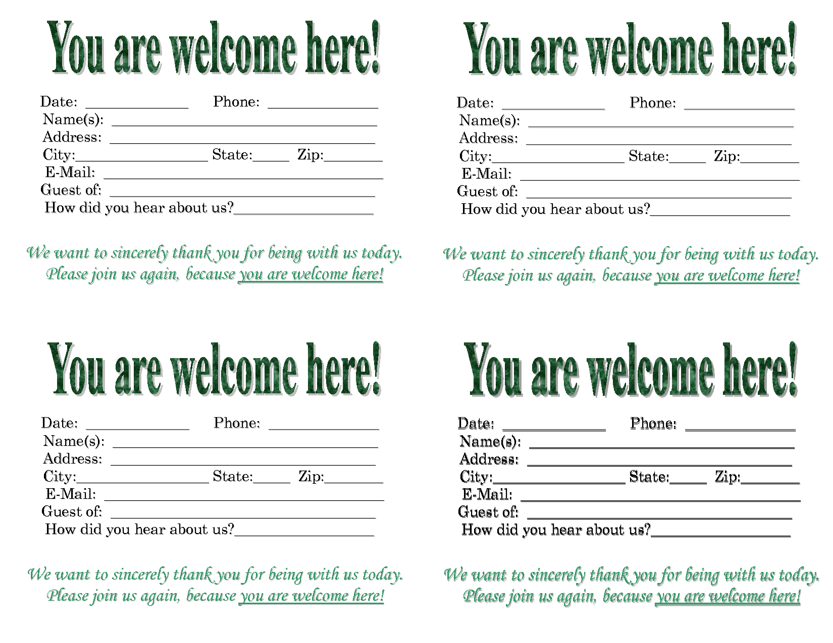 Church Quotes For Welcoming Guests. Quotesgram With Church Visitor Card Template Word