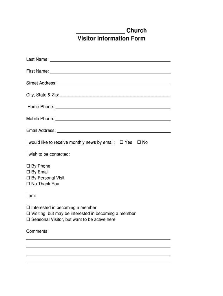 Church Visitor Form Pdf – Fill Online, Printable, Fillable Within Church Visitor Card Template Word
