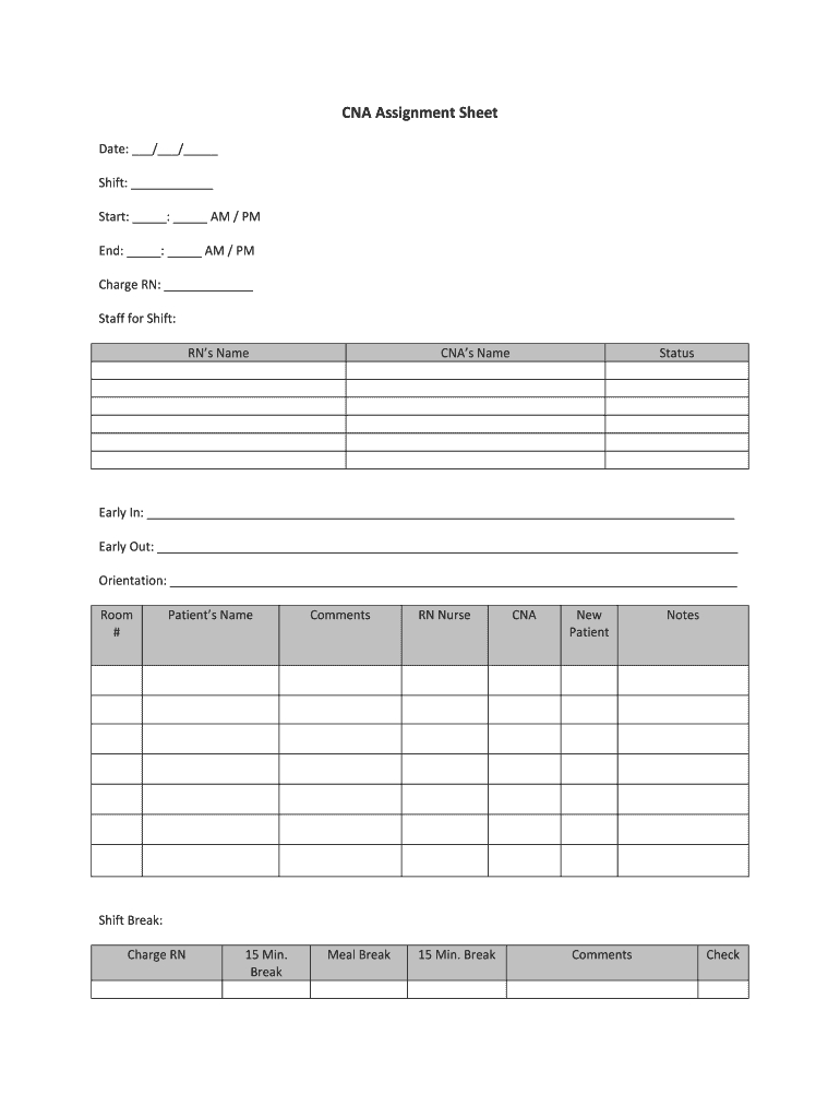 Cna Assignment Sheet Templates - Fill Online, Printable Intended For Nursing Assistant Report Sheet Templates