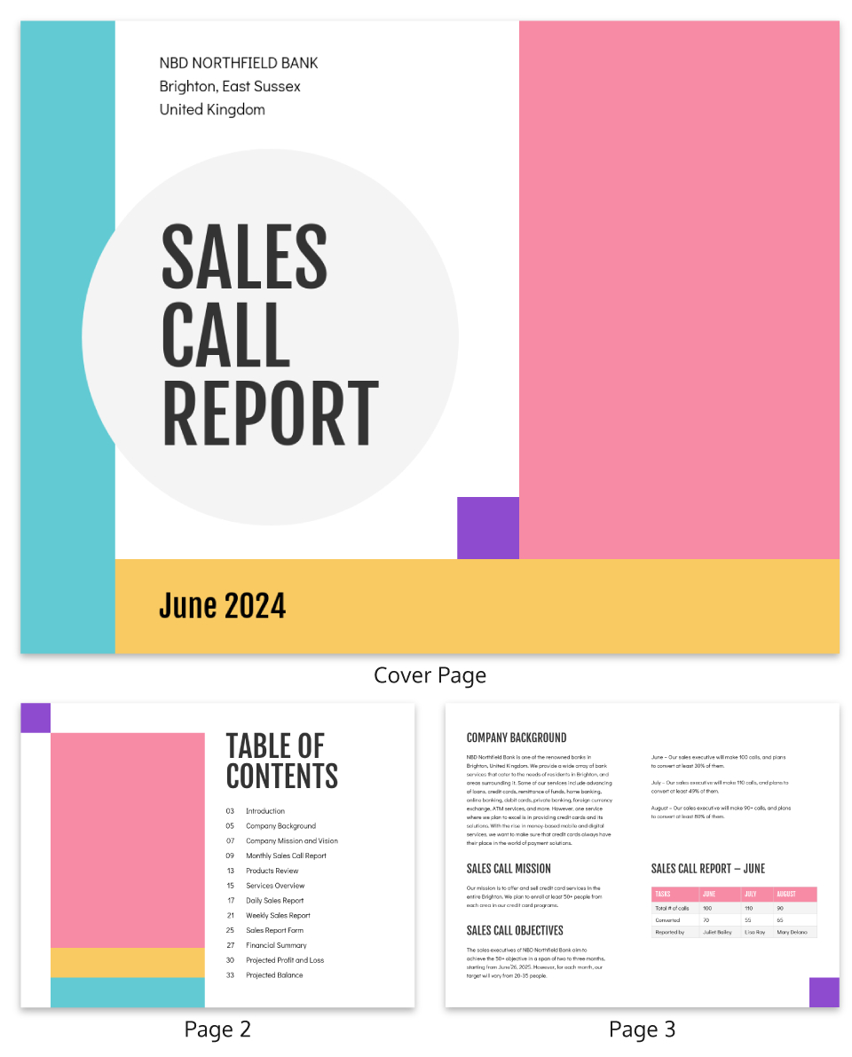 Color Block Sales Call Report Template Intended For Sales Call Report Template