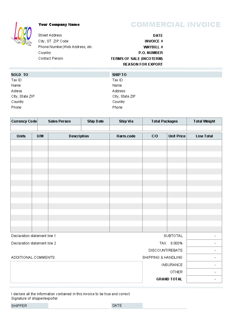 Commercial Invoice Doc – Dalep.midnightpig.co For Commercial Invoice Template Word Doc