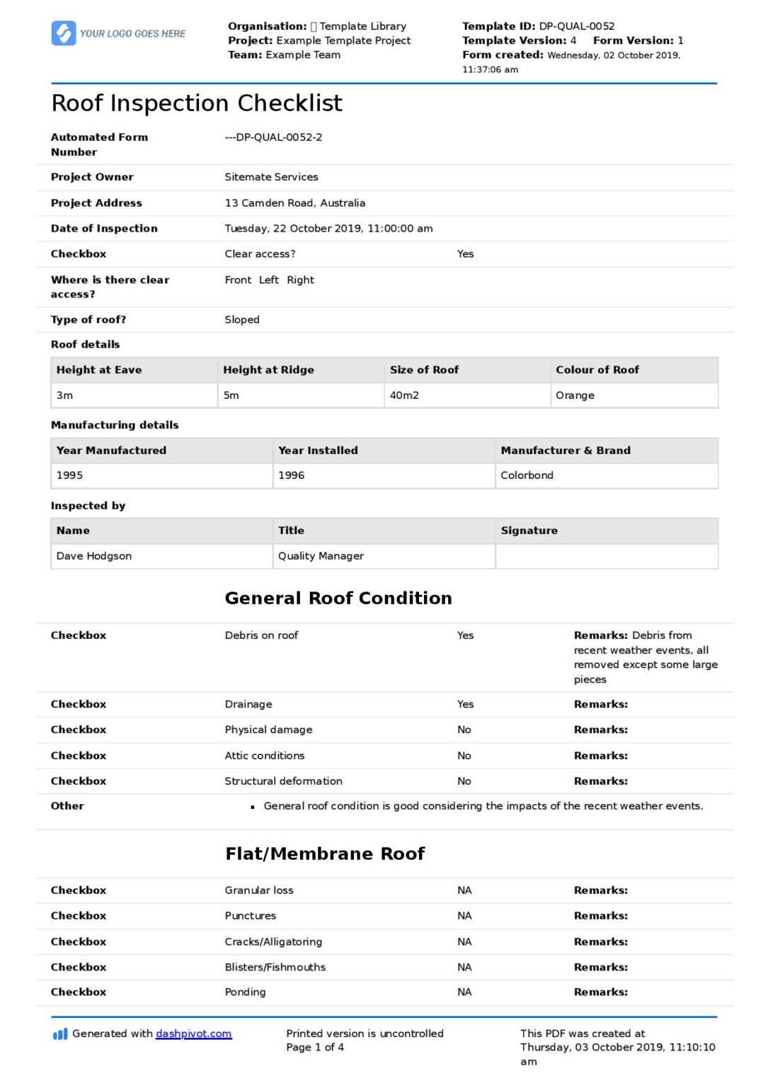 Commercial Roof Inspection Checklist And Report Template Intended For ...