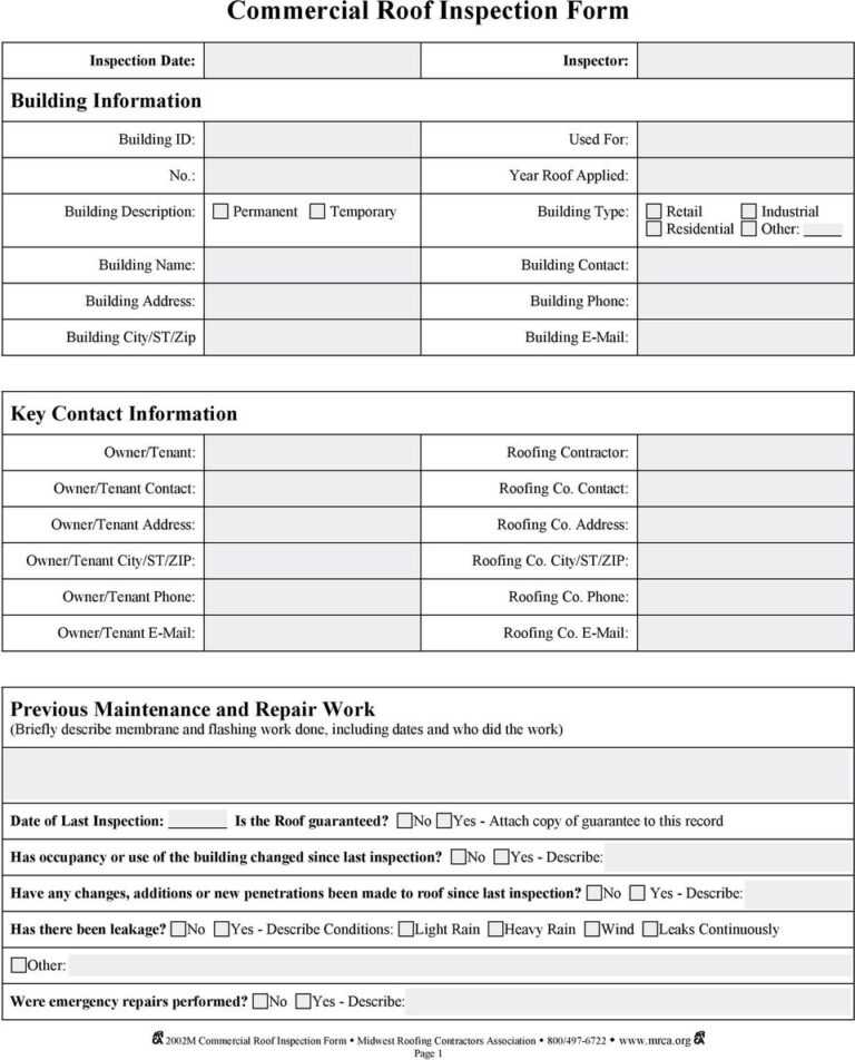Commercial Roof Inspection Form Pdf Free Download within Roof