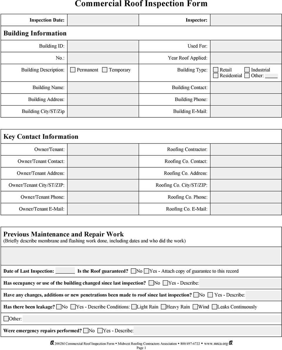Commercial Roof Inspection Form – Pdf Free Download Within Roof Inspection Report Template