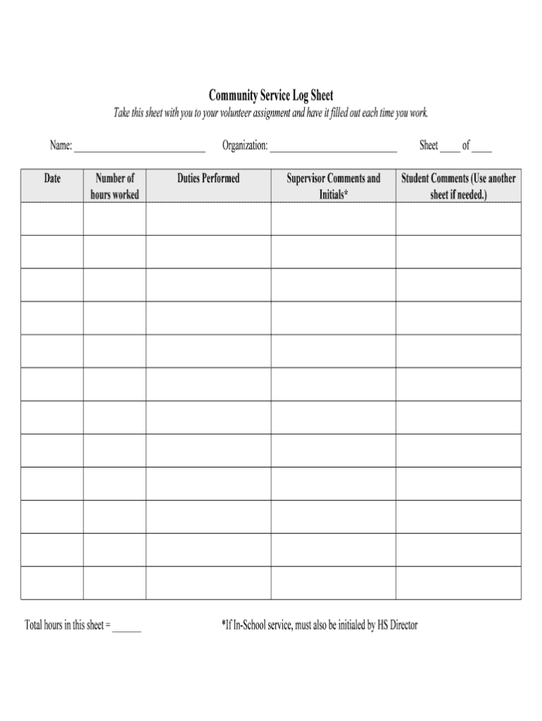 Community Service Log Sheet Fill Out And Sign Printable Pdf Template