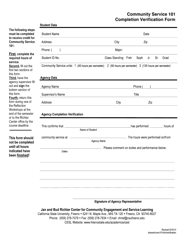 Completion Of Community Service Form – Fill Online For Community Service Template Word