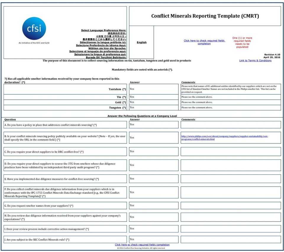 Conflict Minerals Reporting Template (Cmrt) – Pdf Free Download In Conflict Minerals Reporting Template
