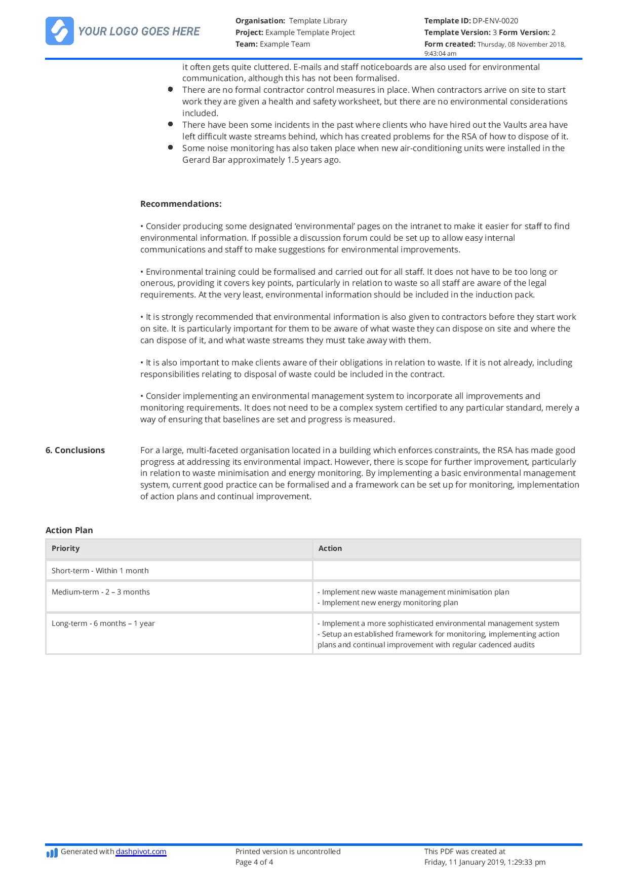 Construction Audit Report Sample: For Safety, Quality Within After Training Report Template