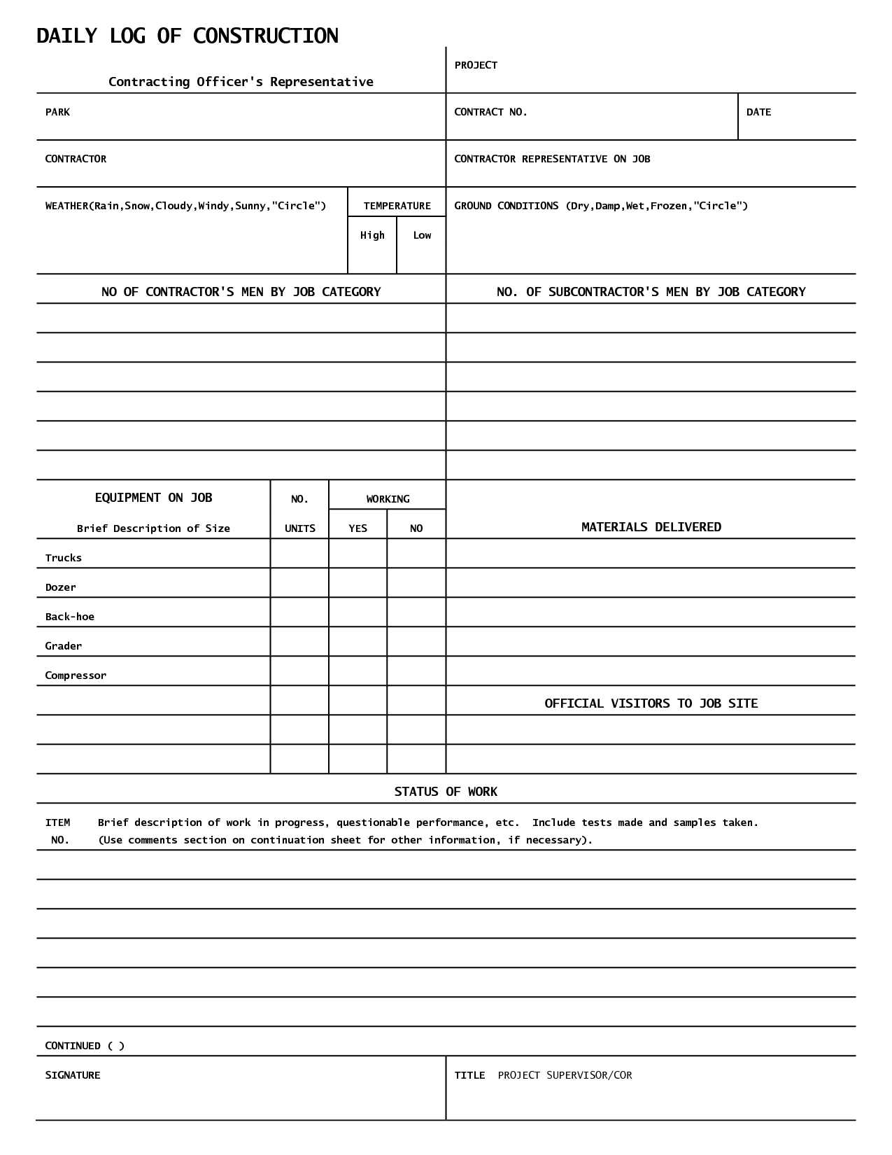 Construction Daily Log Template - Calep.midnightpig.co For Superintendent Daily Report Template