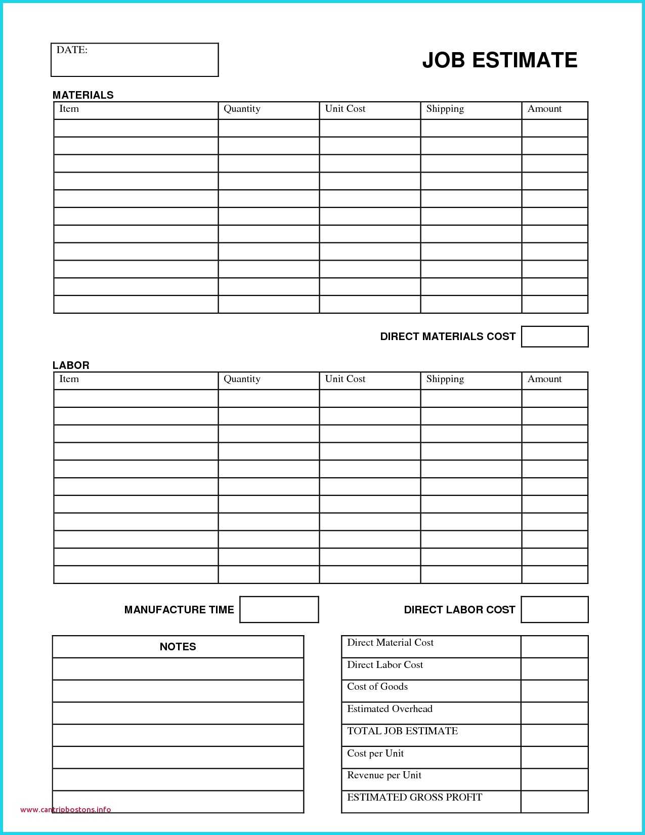 Construction Estimation Worksheet | Printable Worksheets And With Blank Estimate Form Template