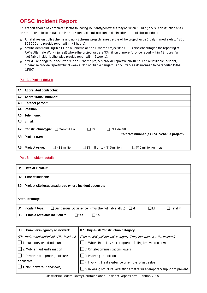Construction Incident Report Form | Templates At In Construction Accident Report Template