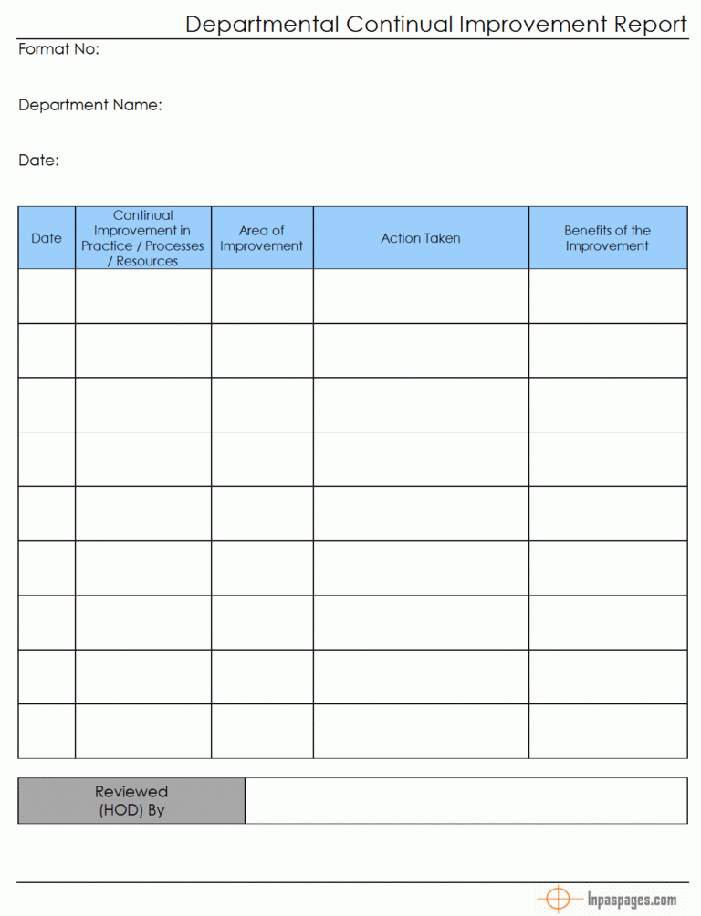 Continual Improvement Report (Departmental) – For Improvement Report ...